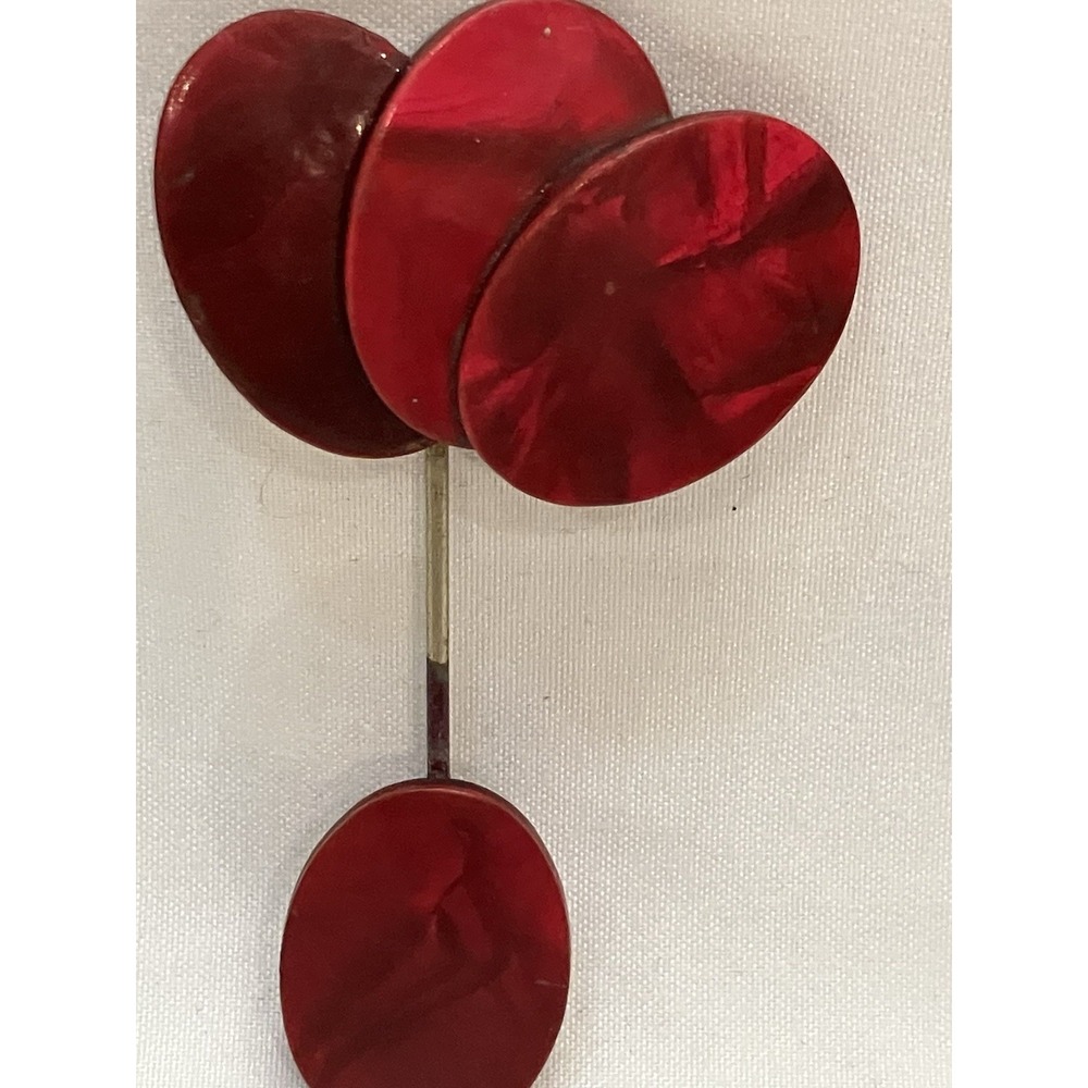 VTG Cherry Red Lucite Flat Lollipop Discs Estate Brooch Gold Tone Flower Petal